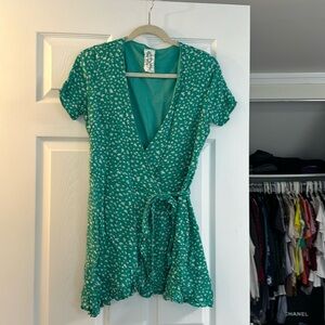 Sadie and Sage green floral wrap dress